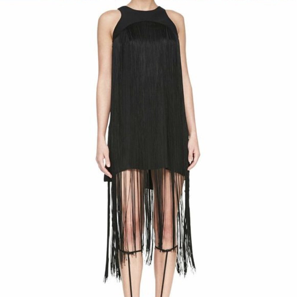 ALEXIS Sleeveless Crewneck Black Fringe Dress MEDIUM